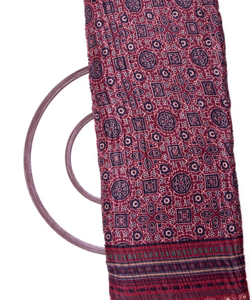 Brown Colour Abstract Digital Print Pleated Chinon Fabric